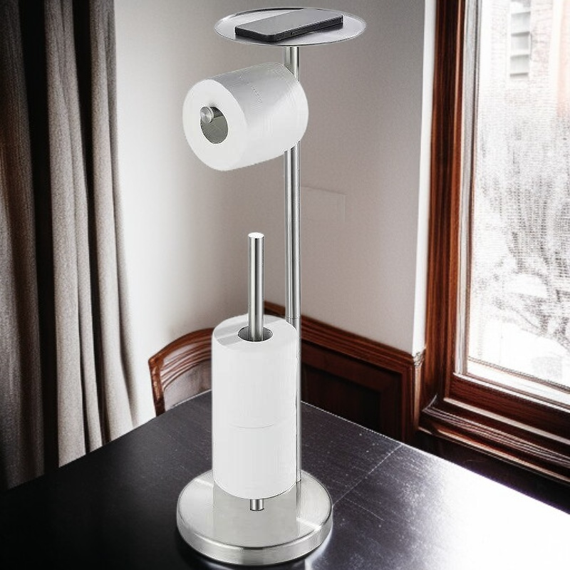 附手機託不銹鋼落地浴室立式衛生紙架