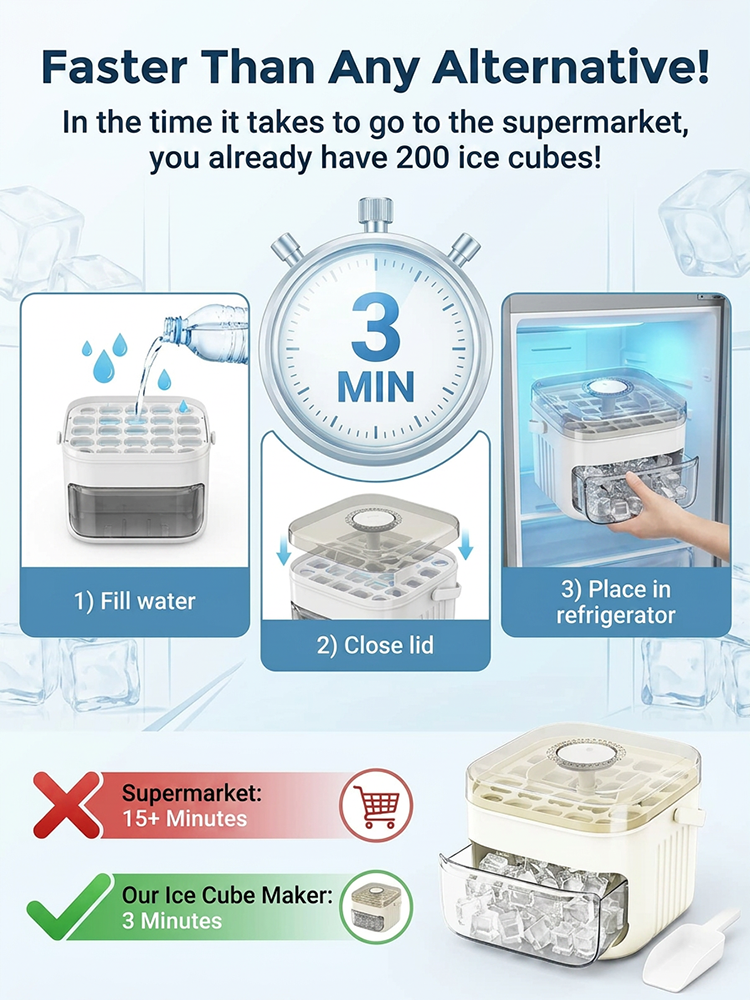 No dirty hands — large-capacity ice maker with a free ice scoop included.