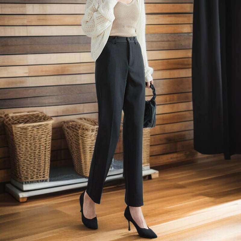 추동 여성 하이웨스트 일자 정장바지 프리미엄 드롭 정장 블랙 작업바지 패션 슬림 정장바지녀