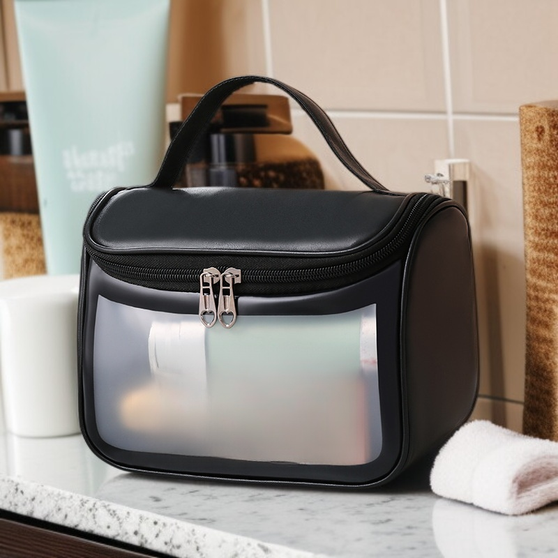 여성용 휴대용 반투명 무광 세면 파우치 플랩 화장품 수납 가방