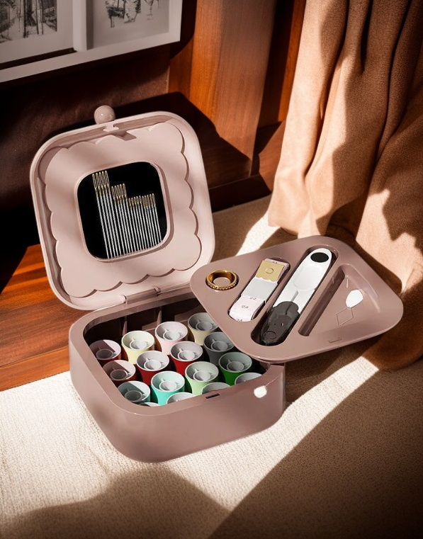 Compact Magnetic Sewing Box on craft table