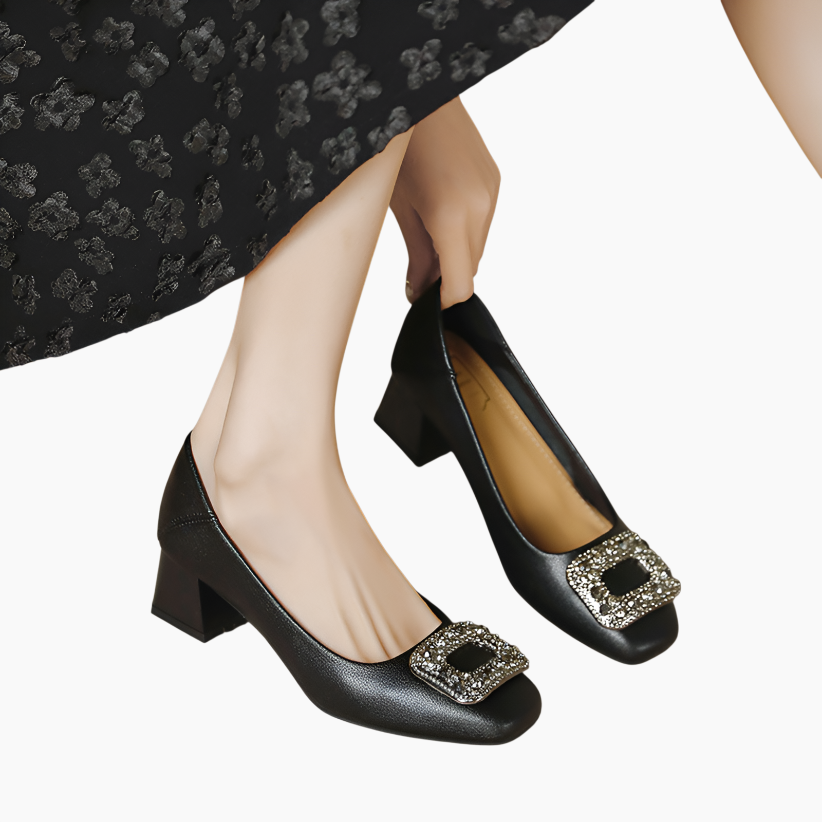 女性用チャンキーヒールシューズ、夏用シューズ、新スタイル、オールマッチ、気質、ミドルヒールシューズ、本革、マザーシューズ、面接用、プロフェッショナルシューズ、ハイヒール