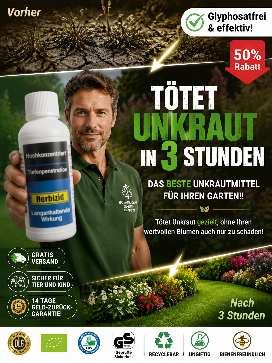 【100 Prozent Glyphosatfre】Hohenheim Forschungs-Bio-Unkrautvernichter✨Ein Jahr Schutz vor Unkraut✨