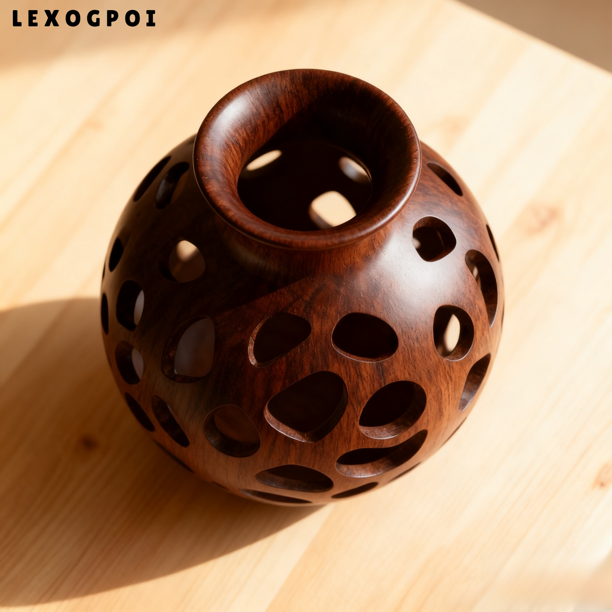 견고한 나무로 만든 투각 장식 꽃병(2개)