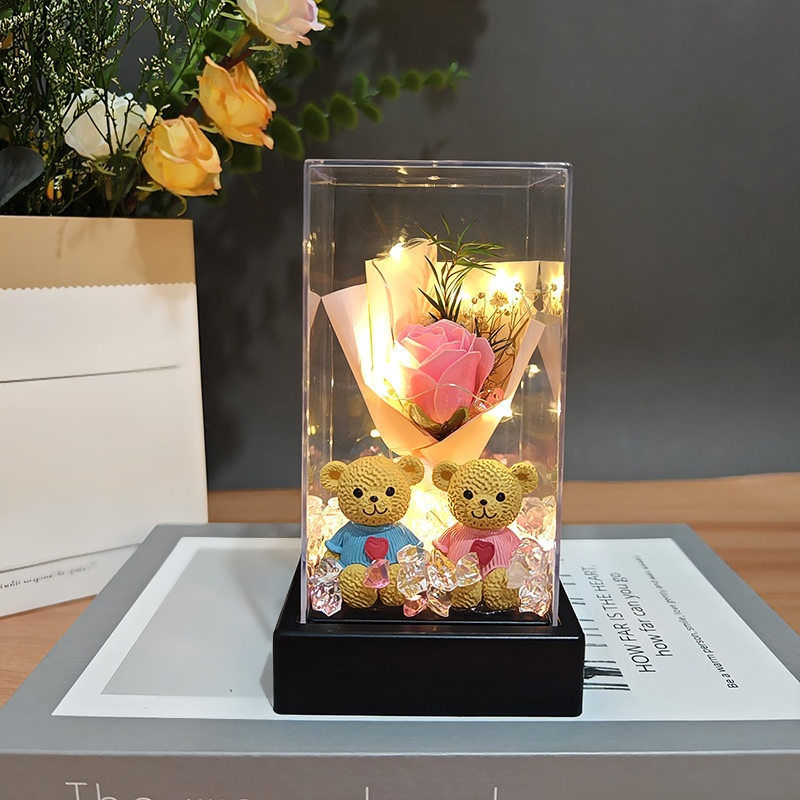 永生花玻璃罩情侶浪漫夜燈香皂玫瑰花束禮盒