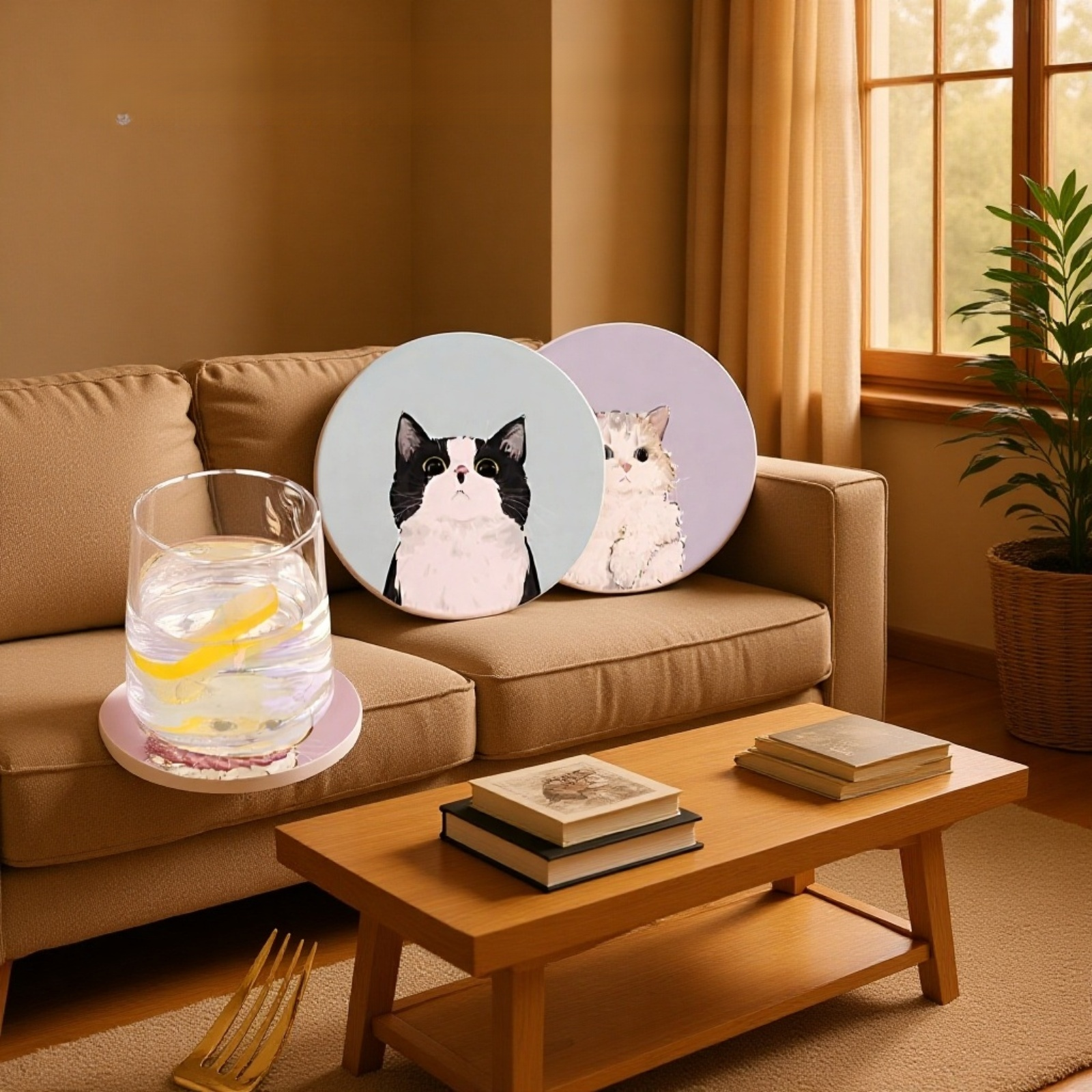 可愛い猫柄の珪藻土コースター・歯ブラシマット