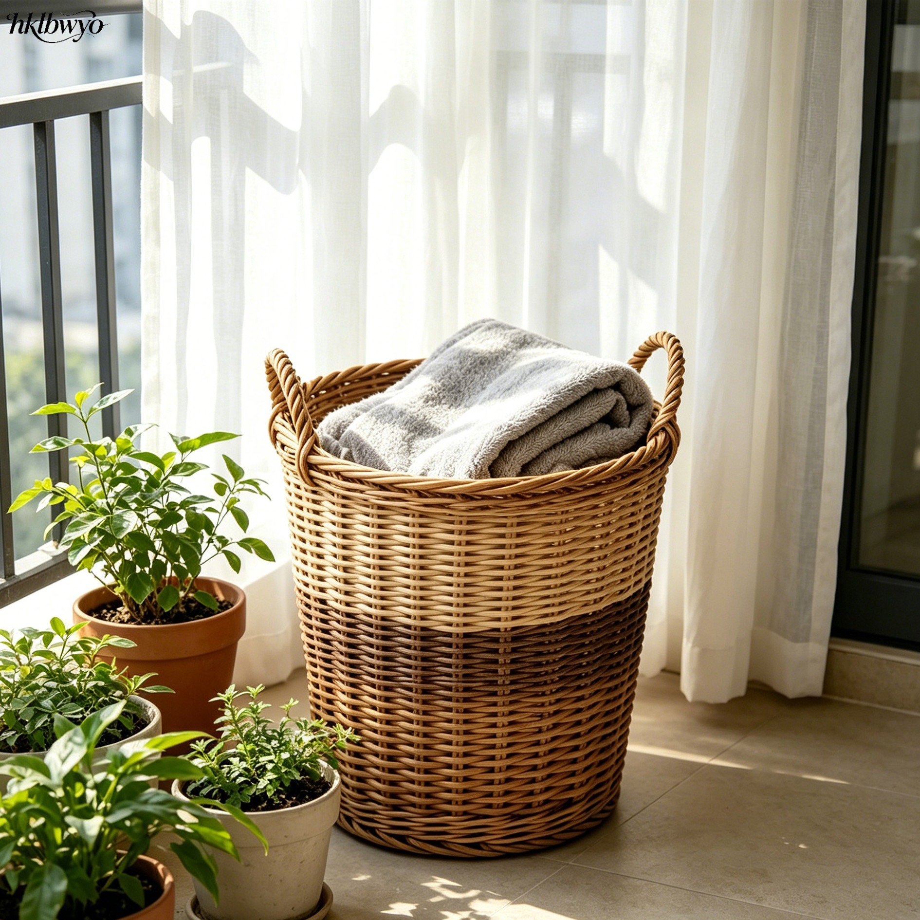 Set of 3 gradient rattan storage buckets for home organization
