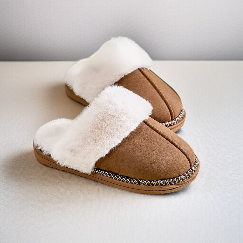 レディース秋冬滑り止めプラススエード保温スリッパ