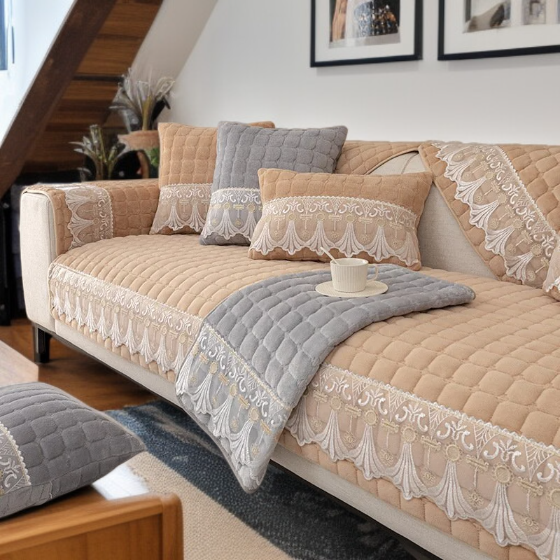 冬用ボアソファパッド 滑り止めクッション ソファタオル 無地ソファカバー