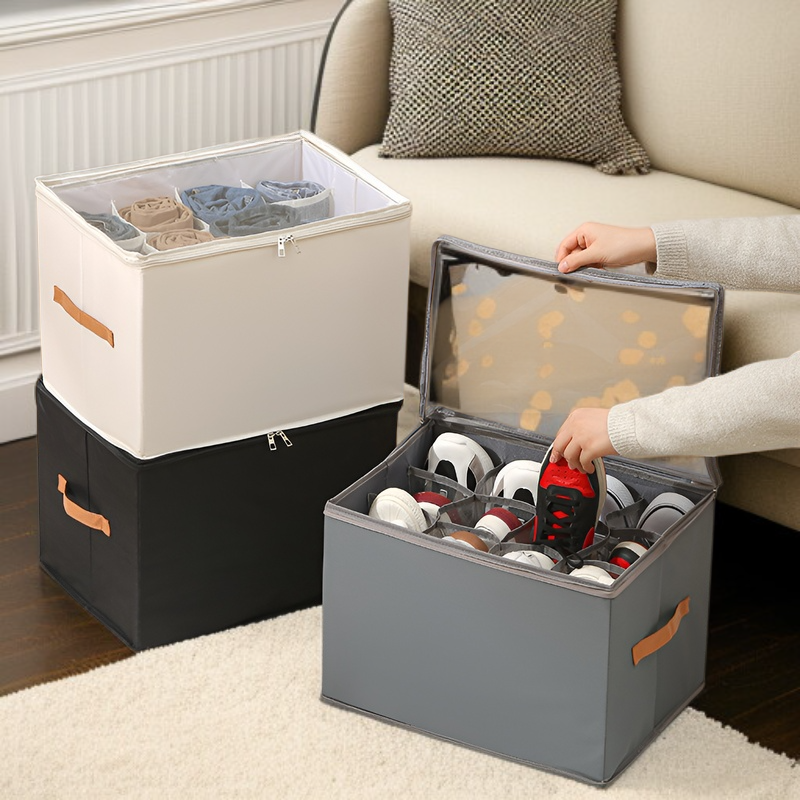 Boîte à chaussures pliable avec couvercle transparent, boîte de rangement polyvalente