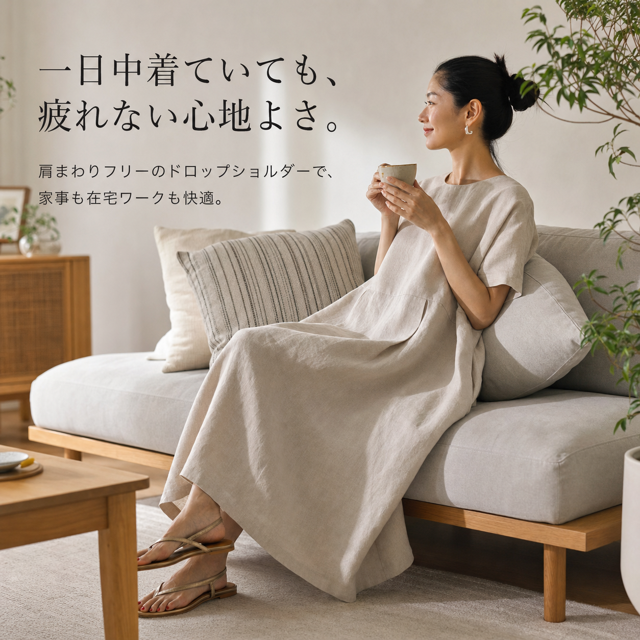 ゆったり大きいサイズのリネンワンピース