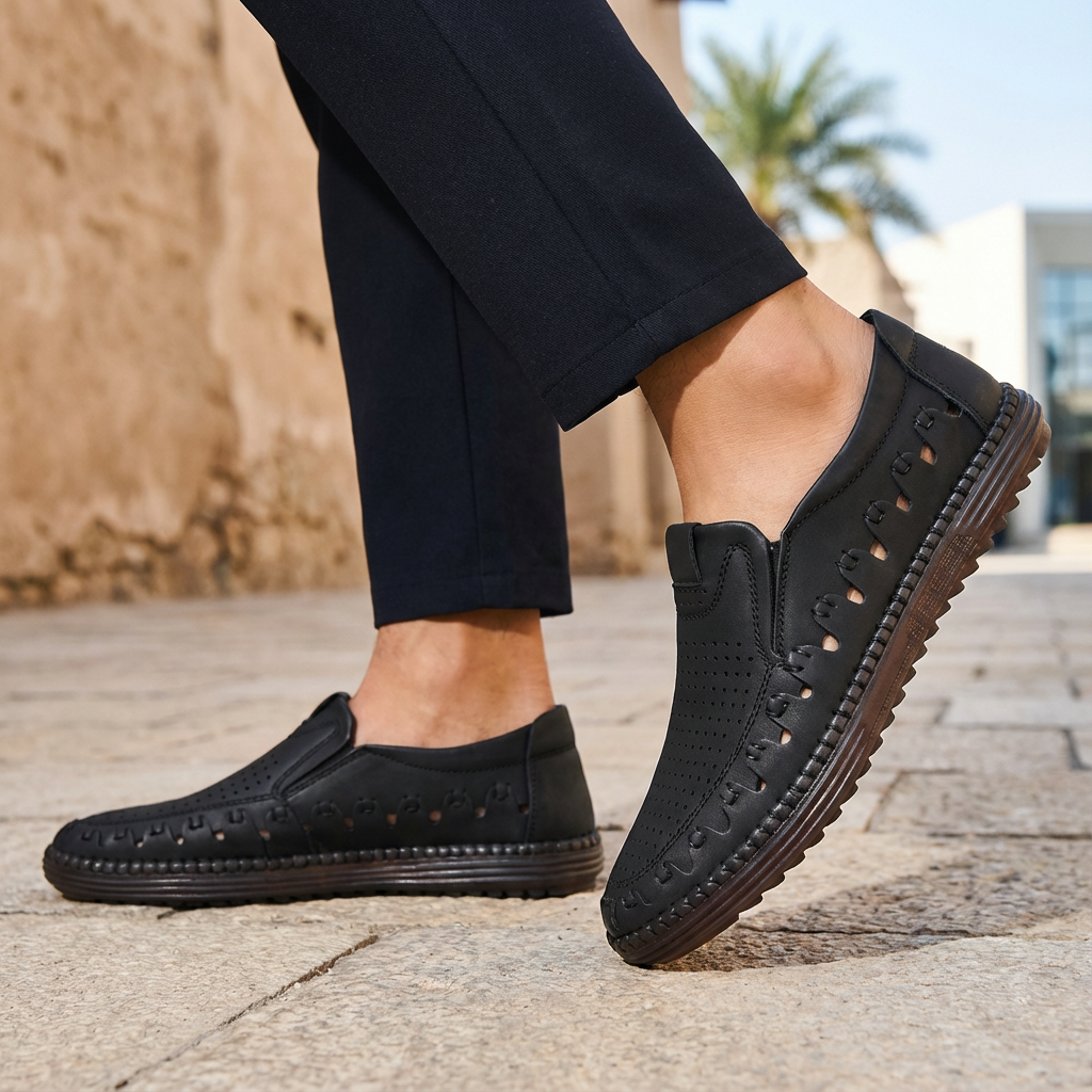 أحذية جلدية مسطحة يدوية كاجوال