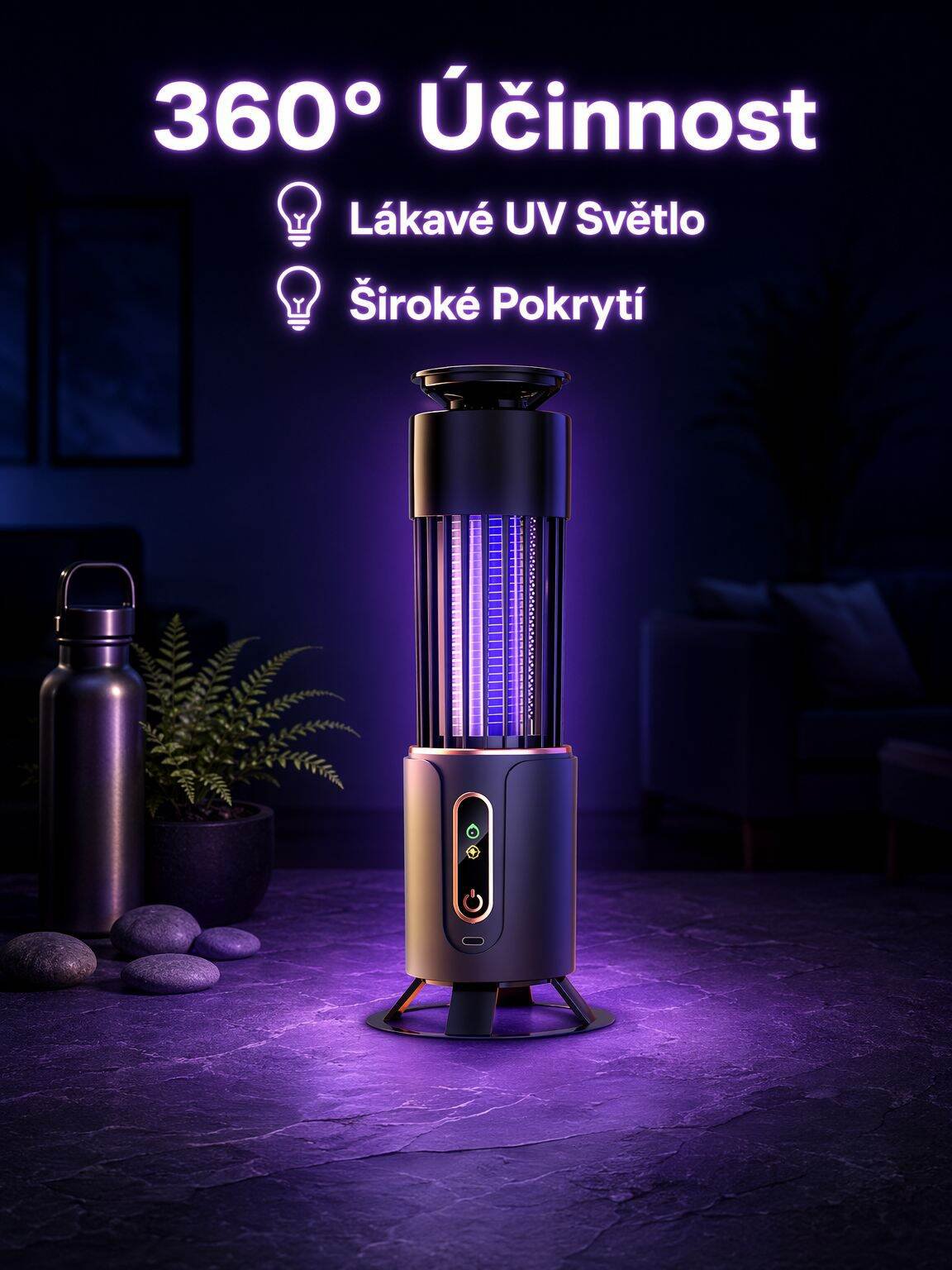 Fyzický lapač komárů, vhodný pro domácí použití uvnitř i venku
