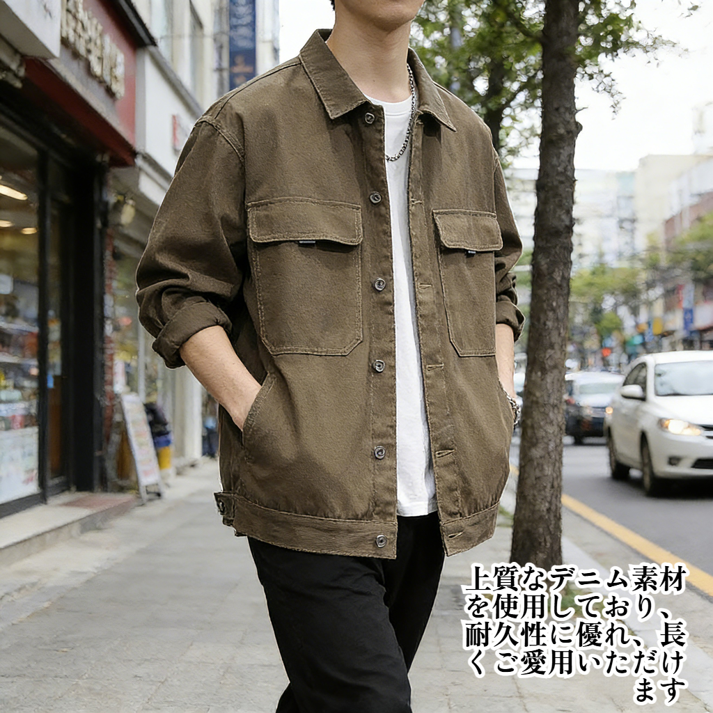 春モデル メンズ 大きめサイズ デニムジャケット カジュアルシャツ