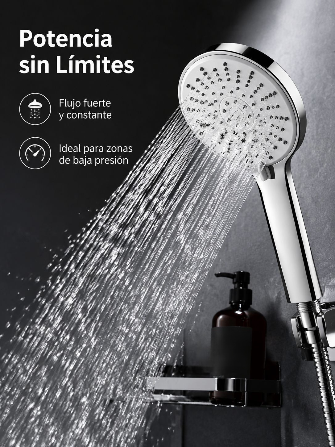 Vista cercana del diseño ergonómico de la Ducha de Mano de Silicona