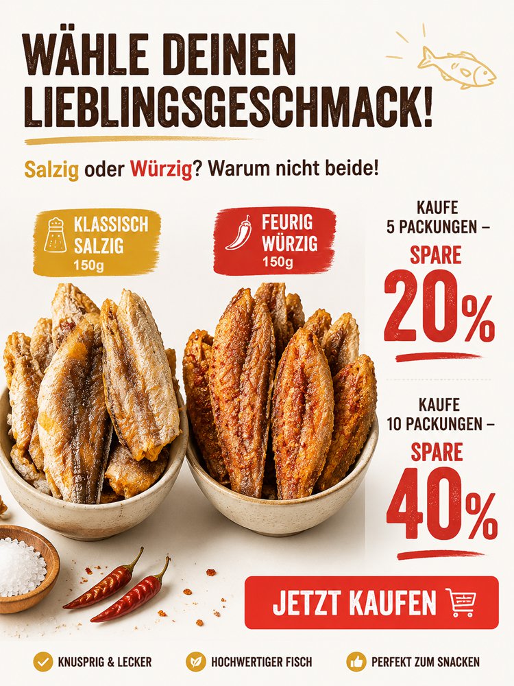 Kleine getrocknete Fische, frisch gefangen aus dem Nordatlantik.
