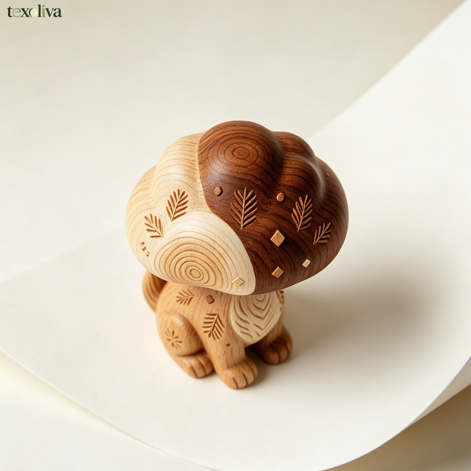Set of two wooden decorative ornaments on a white background