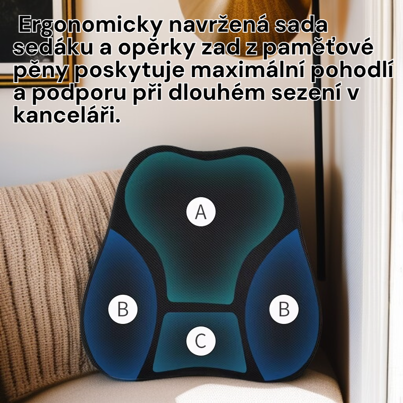 Ergonomická sada polštáře na židli a bederní opěrky, paměťová pěna, proti bolesti zad a hemoroidům