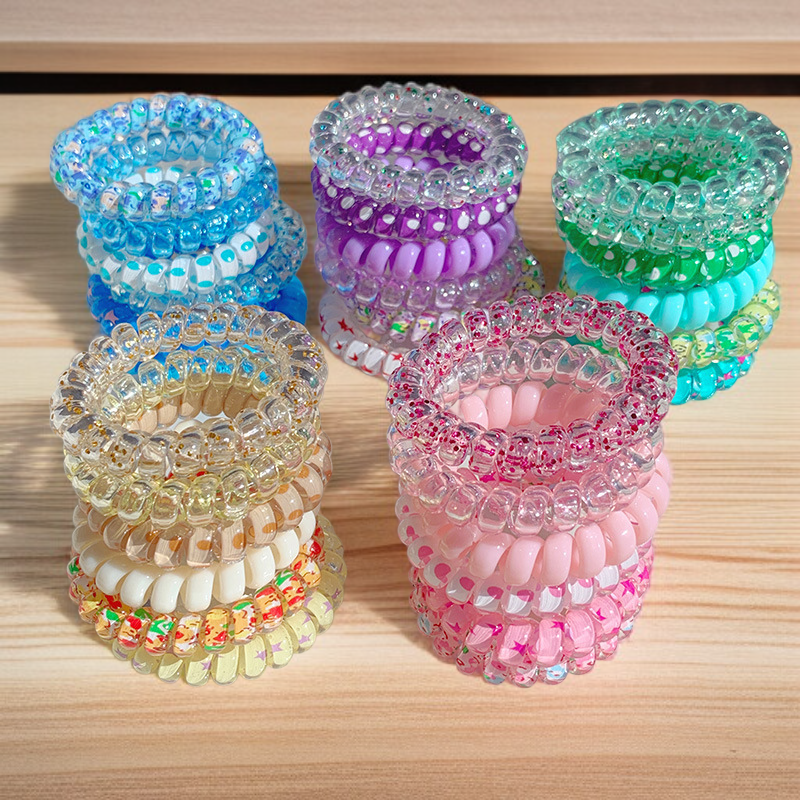 6條電話線髮圈磨砂無痕頭繩簡約皮筋