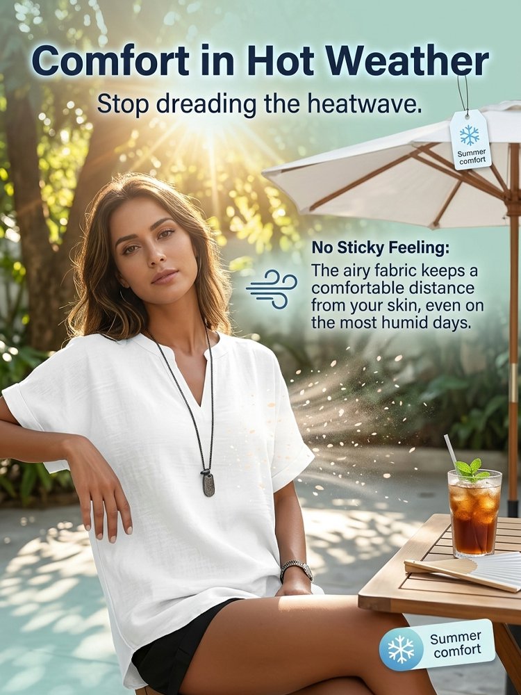 Hot-Weather Approved 100% Pure Cotton V-Neck Top - 80% OFF Flash Sale + 30-Day Risk-Free Full Refund