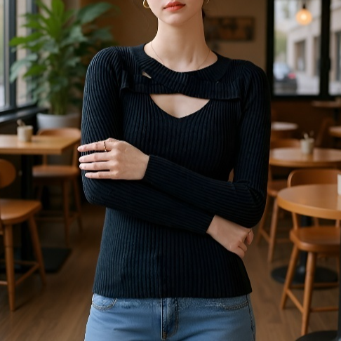 여성 디자인감 레깅스 스웨터 여 펀칭 니트 이너 탑 레깅스