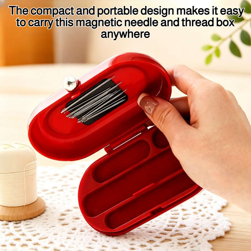 Compact and portable magnetic needle and thread box