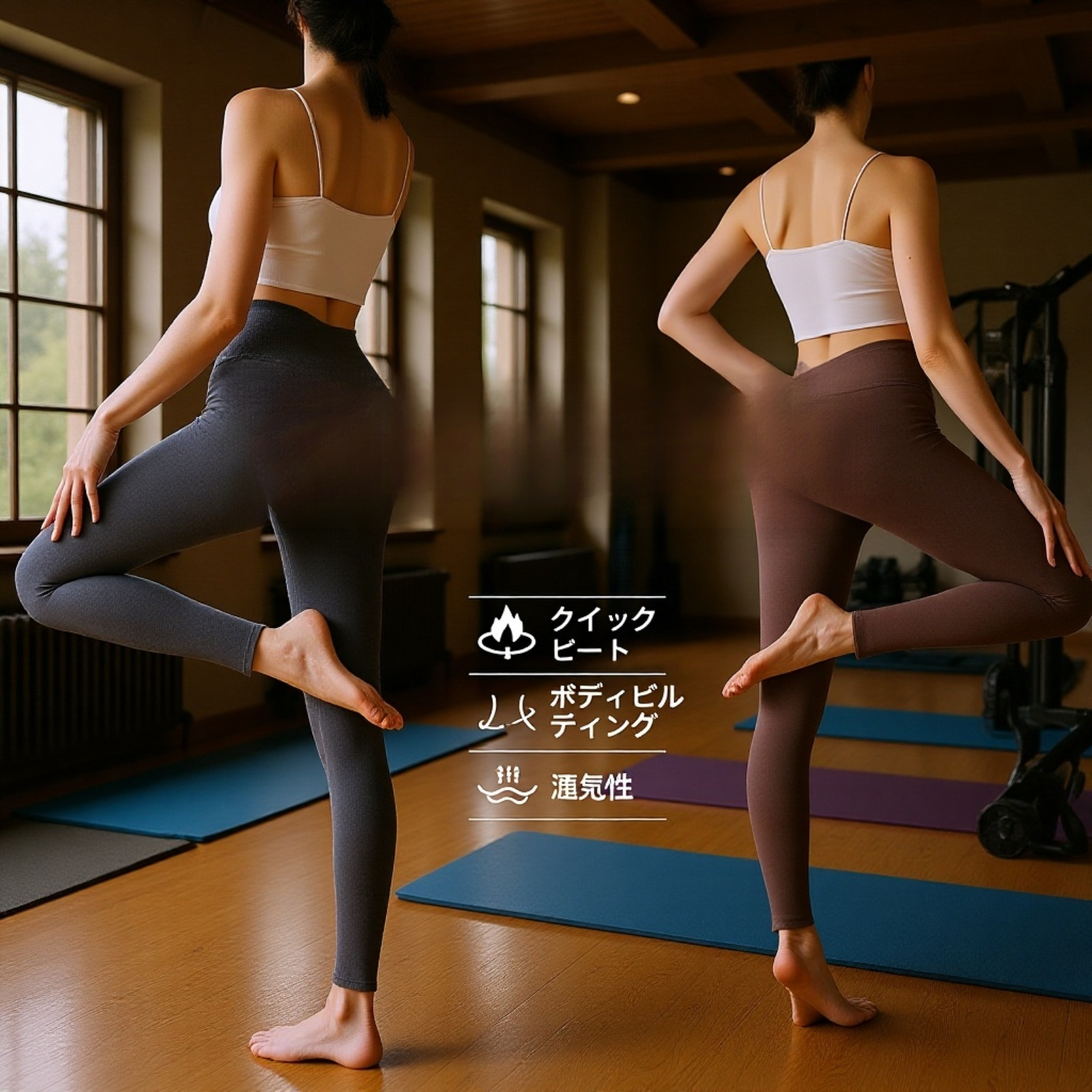 女性用ハイウエスト保温レギンス　快適・通気性・自発熱・シームレス