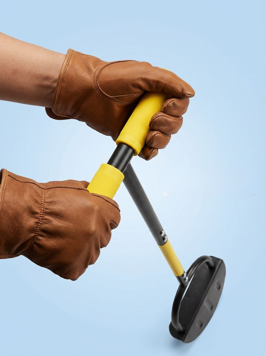 芝生の上で使用中の手動芝刈り機