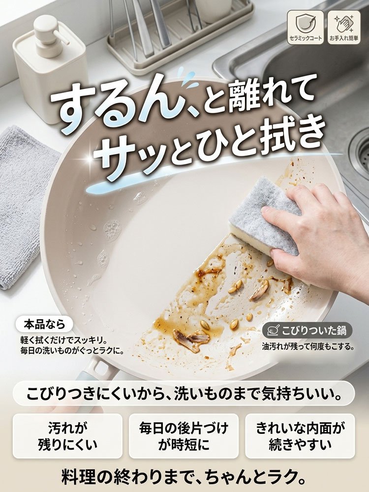  チタン芯材耐熱陶器コーティングノンスティックフライパン