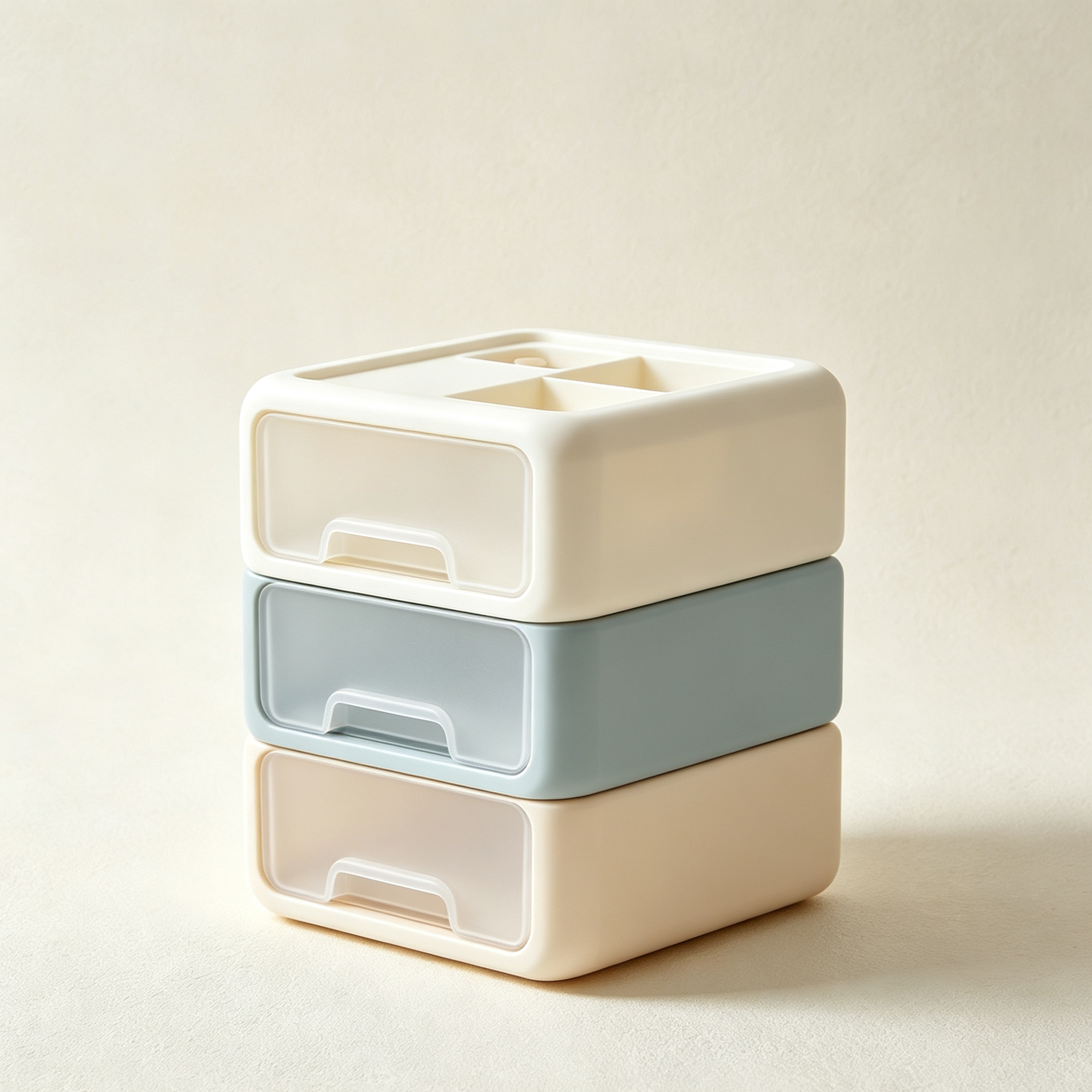 Durable plastic three-drawer organizer box
