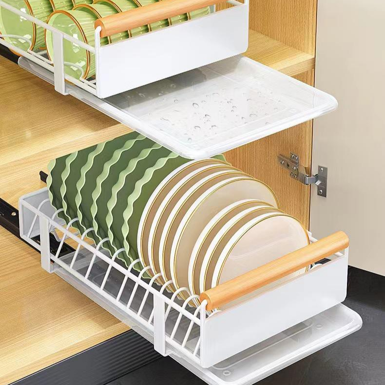 Estante extraíble multifuncional para platos y especias con riel deslizante y diseño plegable