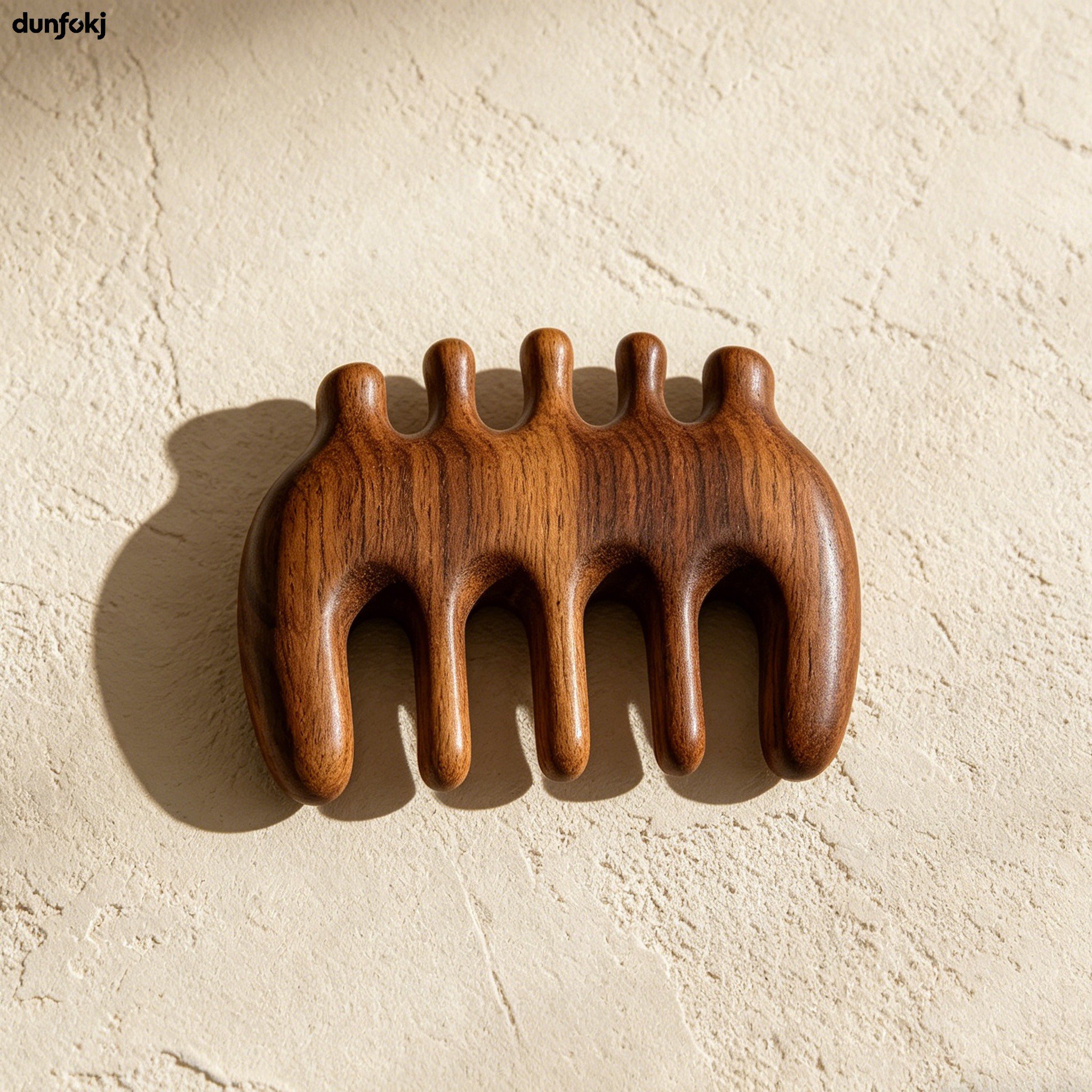 Close-up of wooden massage comb teeth
