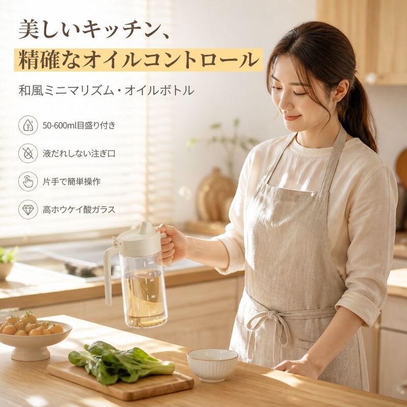 キッチン用高ホウケイ酸ガラス漏れ防止オイルボトル、大容量家庭用オイルボトル