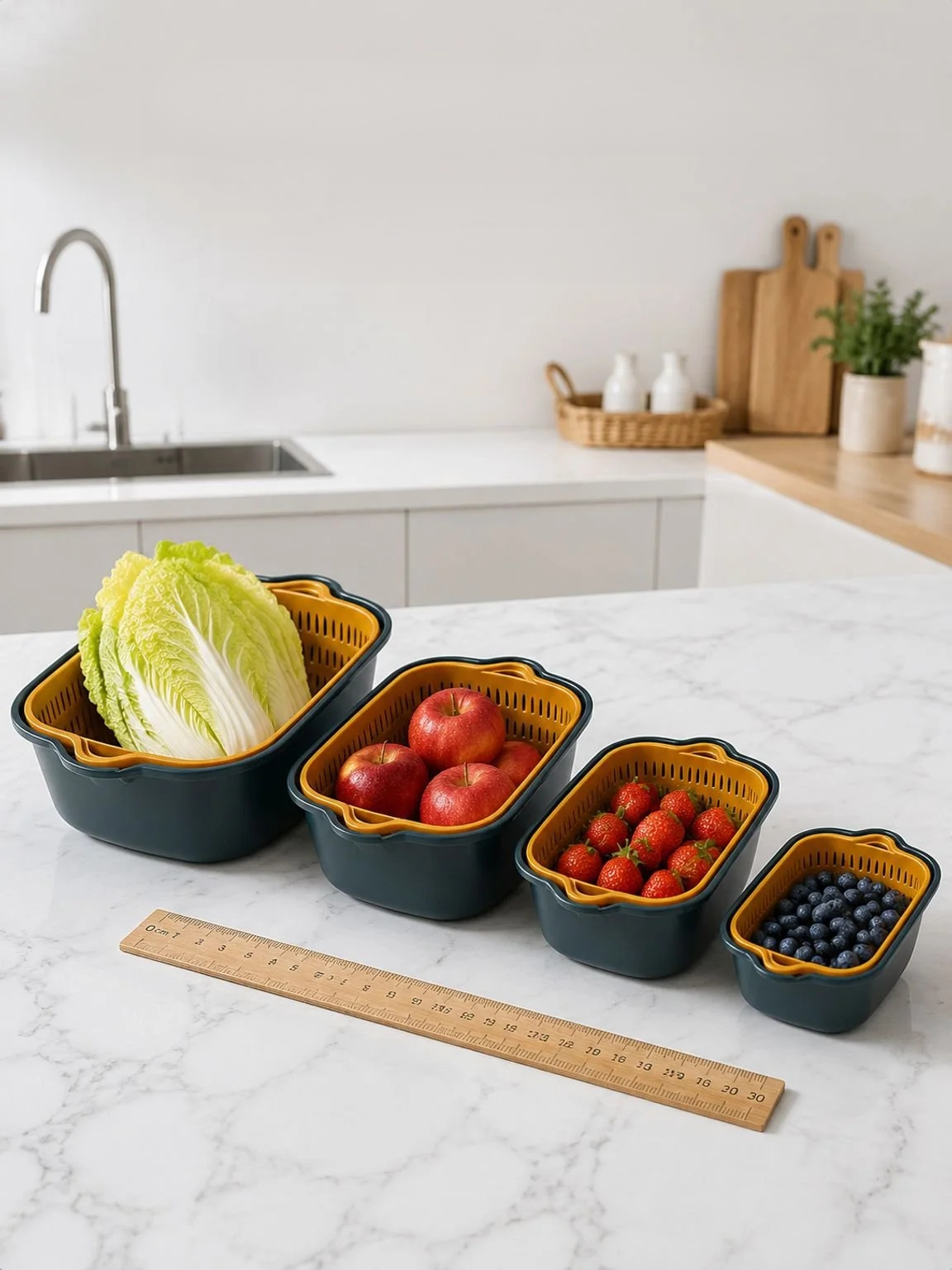 Vue rapprochée du système double couche du panier
