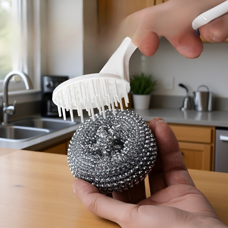 Cepillo de cocina de alambre con mango largo, lavador de ollas antiadherente, multifuncional