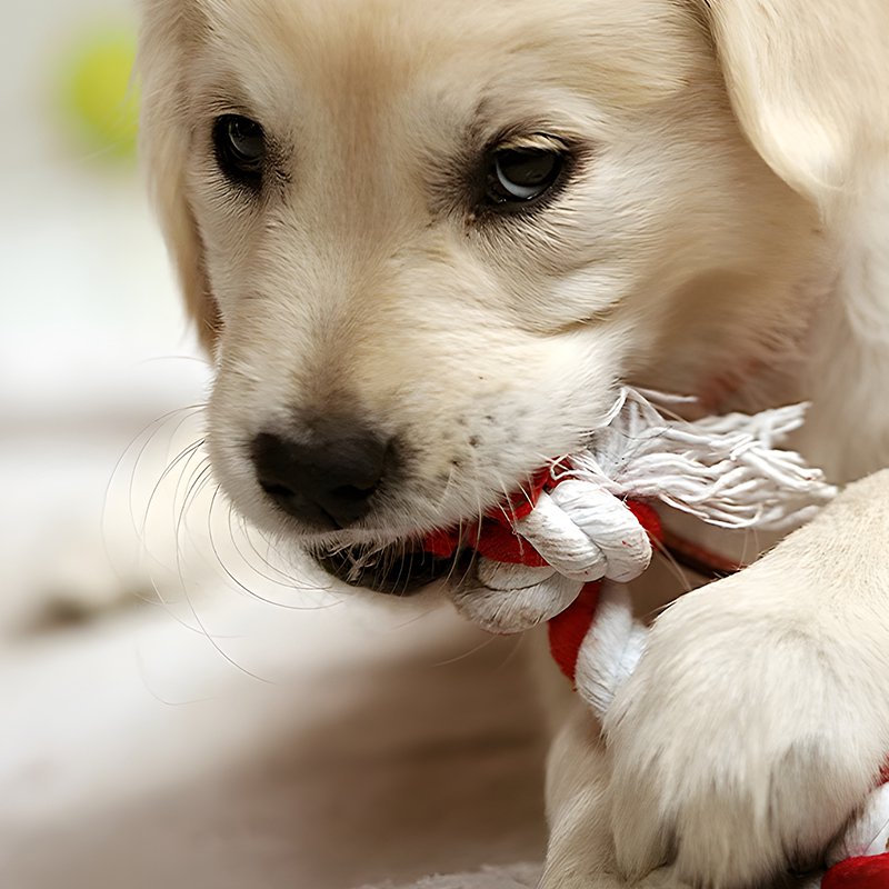 สัตว์เลี้ยงเคี้ยวของเล่นสีสันกัดต้านทานฟันทำความสะอาดเชือก