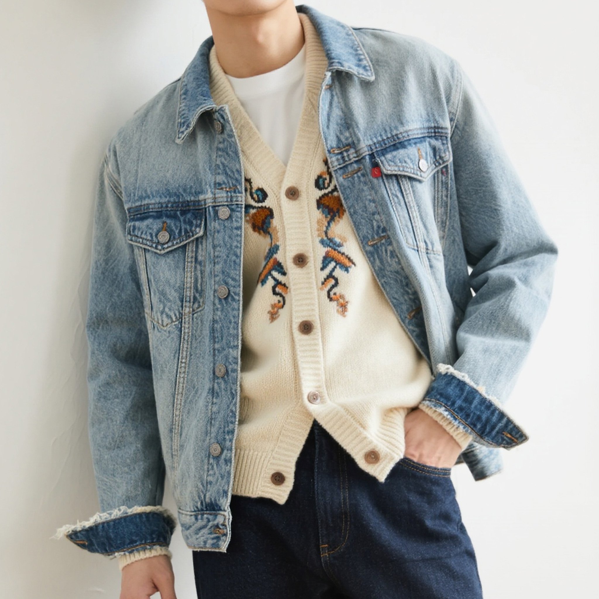 남성 빈티지 워싱 데님 재킷