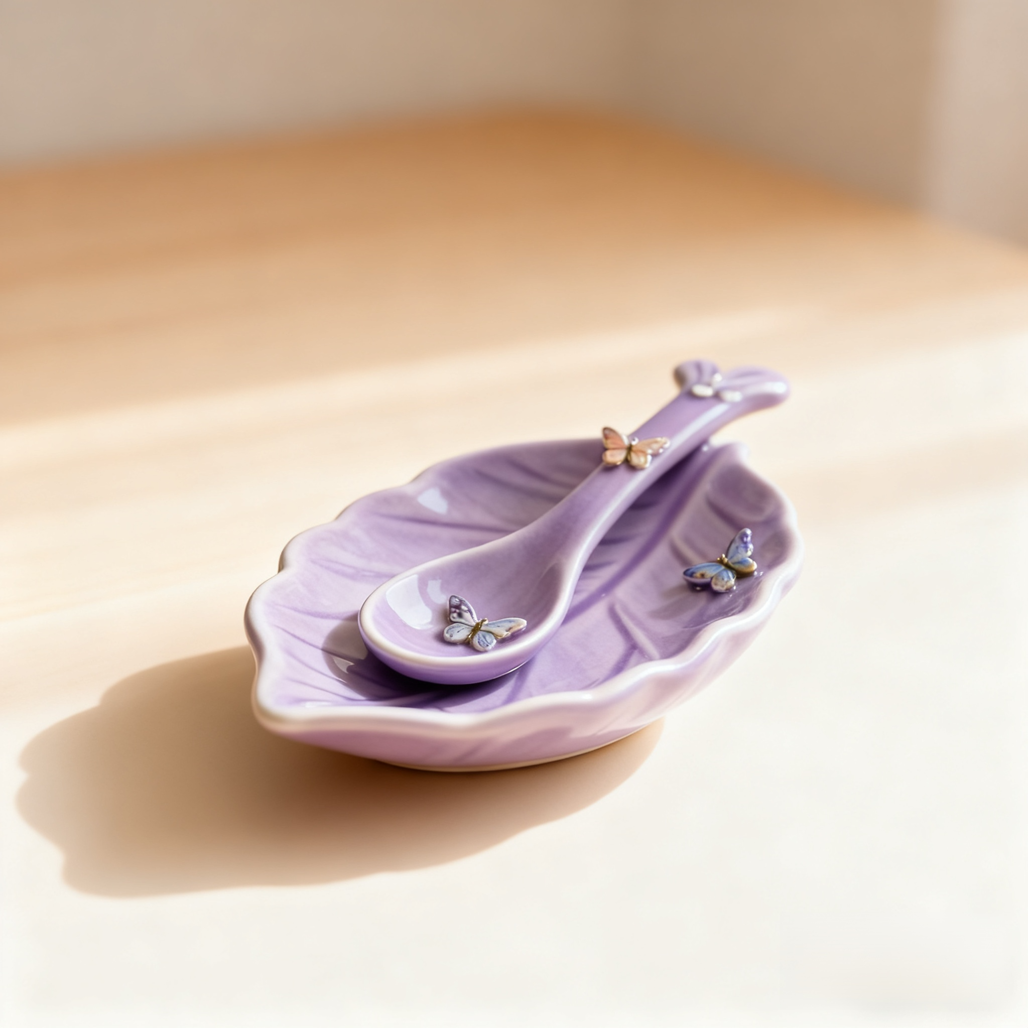 우아한 나비 디자인이 돋보이는 접시 세트