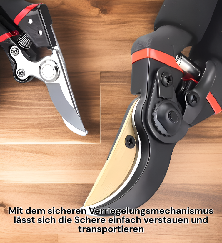 Arbeitssparende Gartenschere aus Stahl in Nahaufnahme