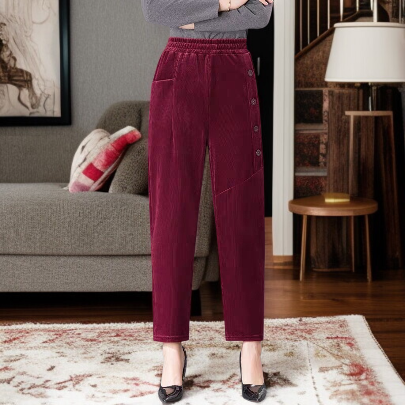 カジュアルパンツ レディース 中綿入り とろみ コーデュロイ ハイウエスト ストレートレッグ あったか ゆったり カジュアルパンツ