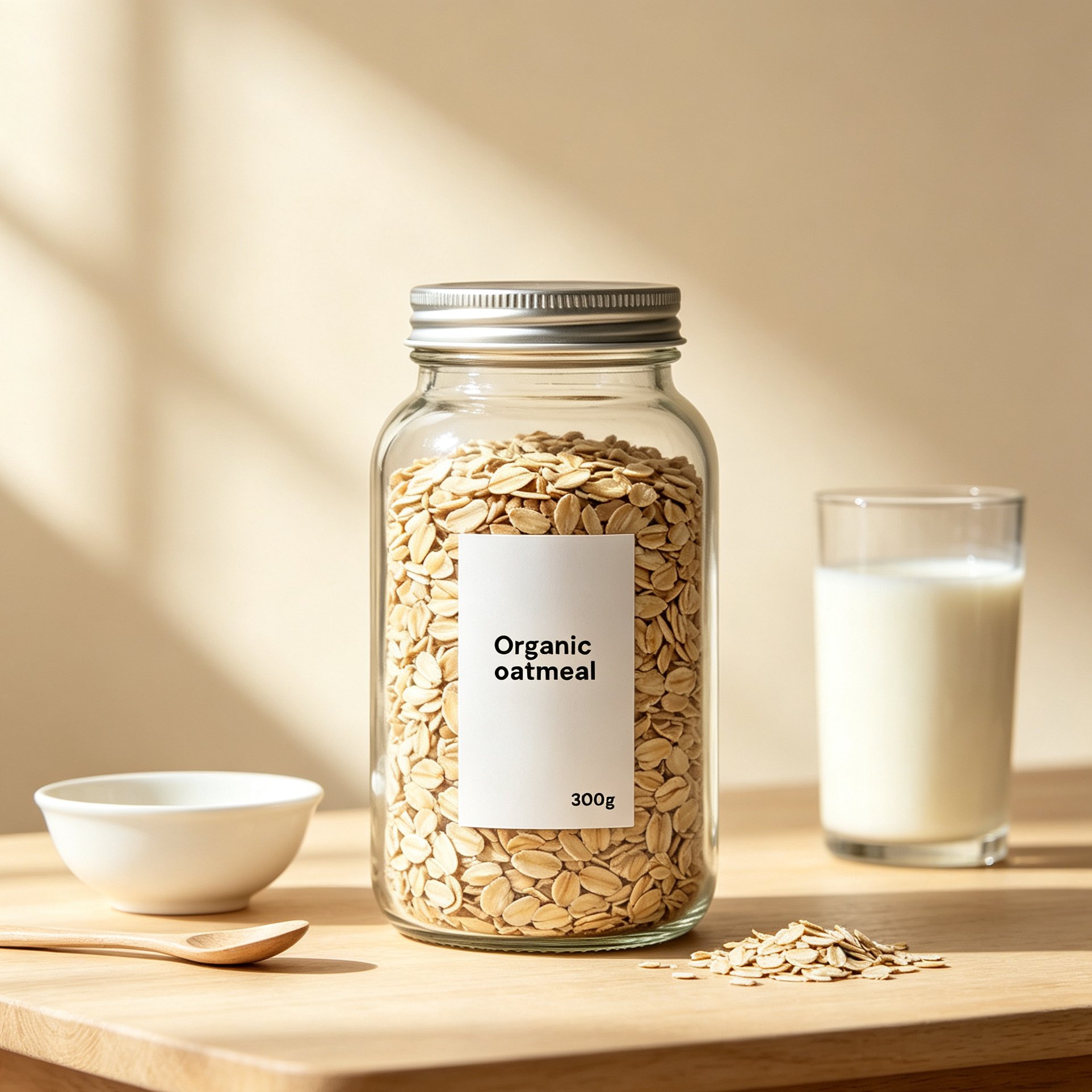 Organic cereal flakes with milk for breakfast