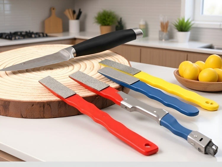 Diamond knife sharpener in modern kitchen setting