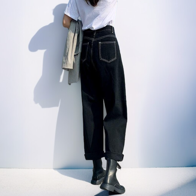 한국 스타일 루즈 스트레이트 레그 청바지