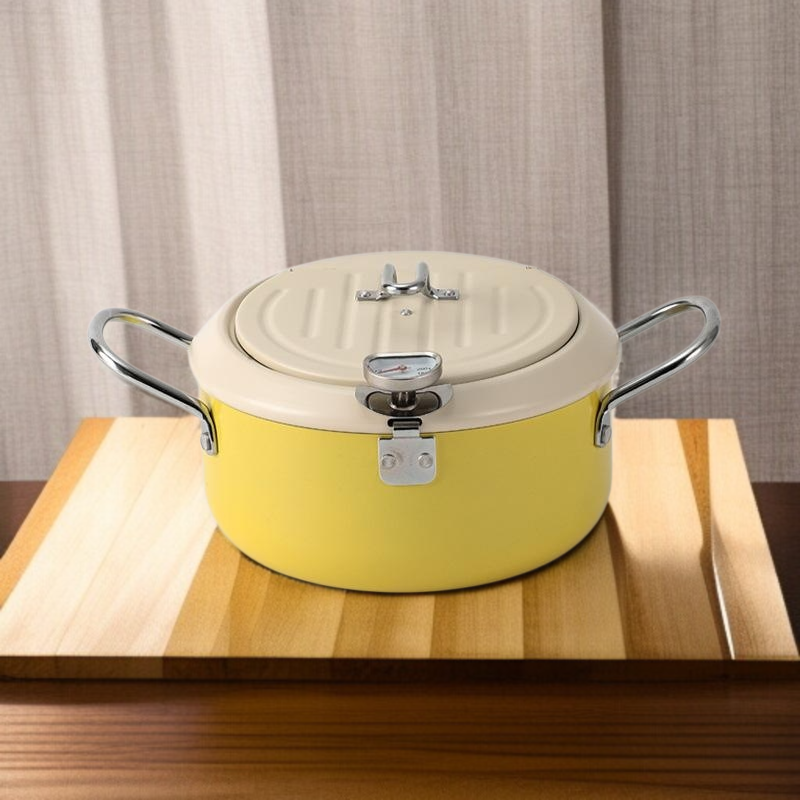 Japanese Iron Deep Fryer with Thermometer, Tempura Saver, Flip Cover Design