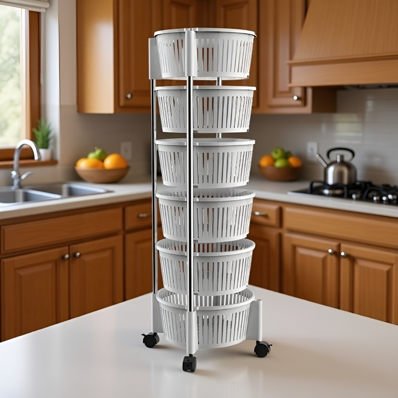 주방용 회전식 바닥 거치형 다층 수납 바구니