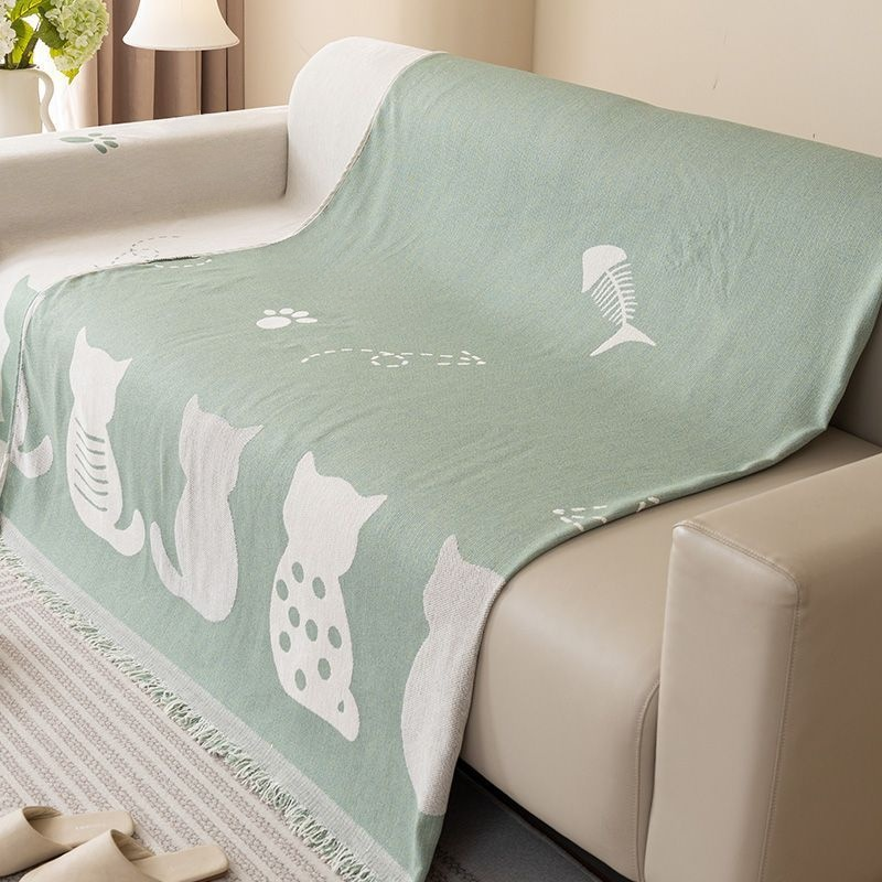 Cartoon Animal Sofa Back Cover Chenille Blanket