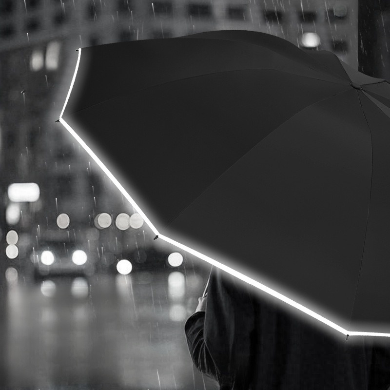 全自動雙龍骨帶反光條黑膠防曬防紫外線晴雨兩用傘