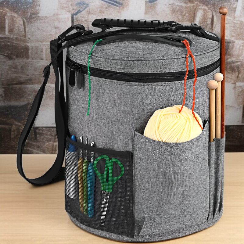 バレルヤーンバッグ DIY 手編みヤーンバッグ 大容量収納 ウールボール かぎ針編み収納バッグ