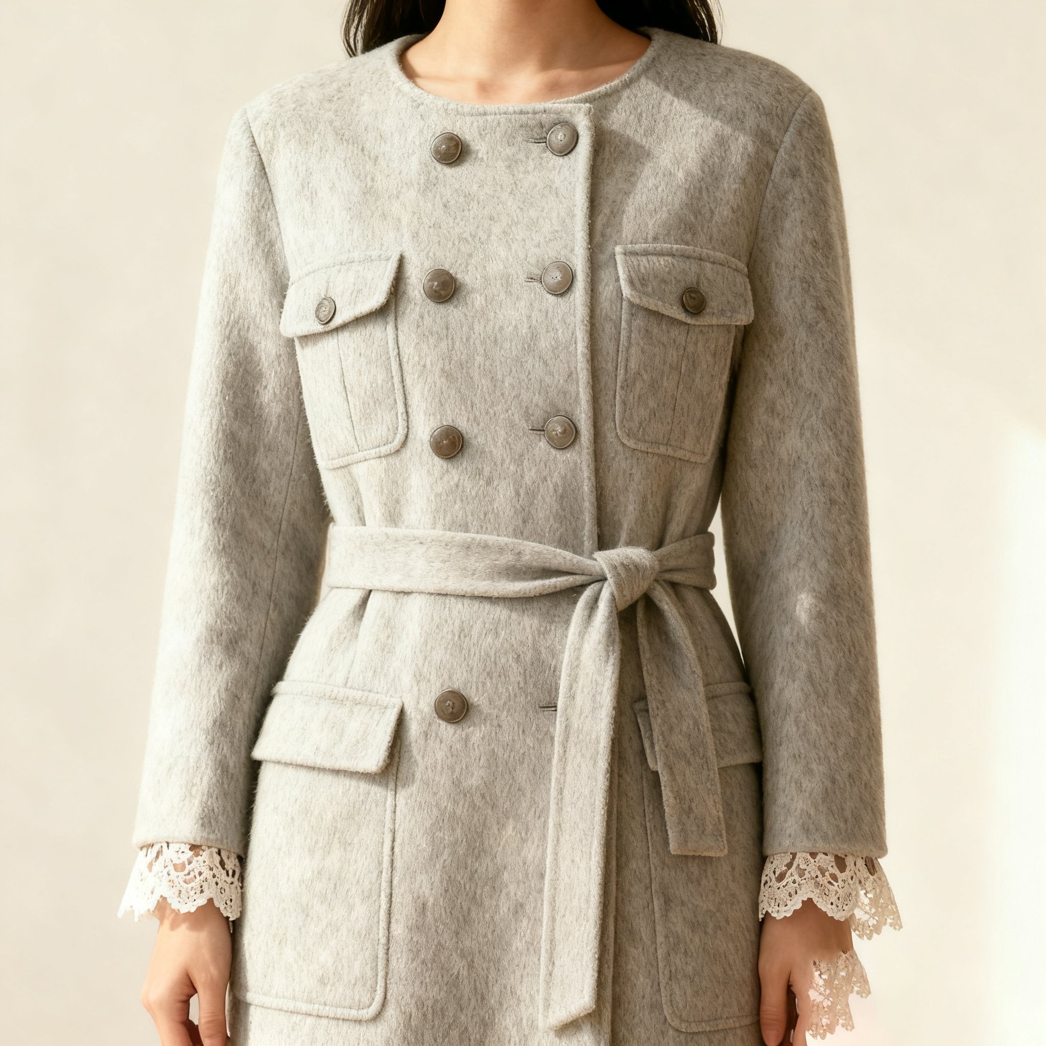 上品なレースディテールの袖アップ