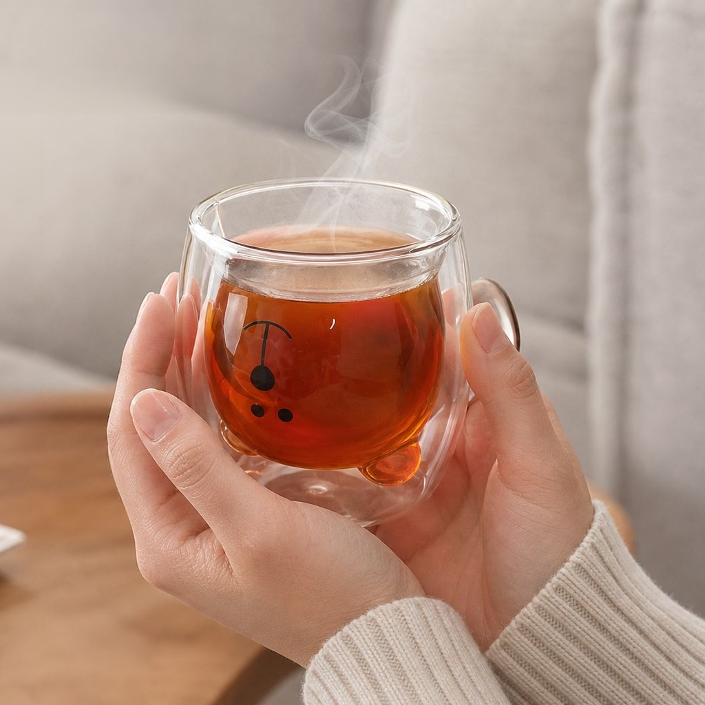 Doppelwandiges Glasbecher mit Bärenmotiv
